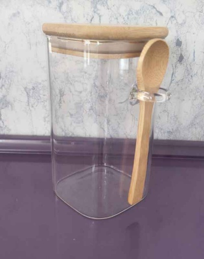 KRD Home Kaşıklı Cam Saklama Kabı 650 Ml resmi