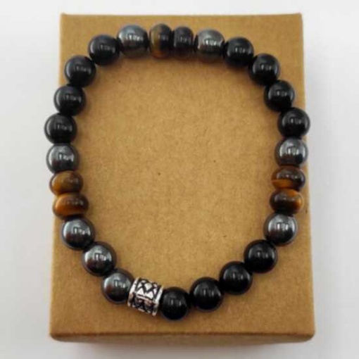 Oniks, Hematit Ve Kaplangözü Taşlı Doğal Taş Bileklik resmi