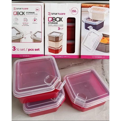 Qbox 3 Lü Saklama Kabı Pratik Kilitli 350 Ml resmi