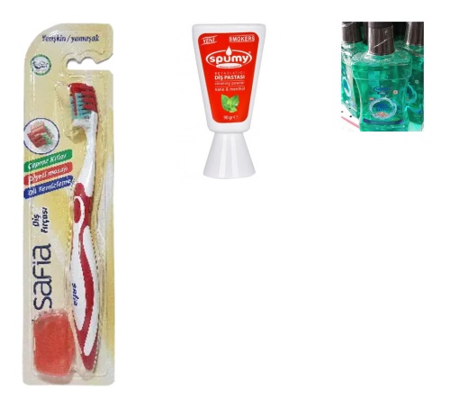 [Kampanya] Spumy Ağız Çalkalama Suyu 400 Ml  + Safia Tekli Yetişkin Diş Fırçası Orta Sert  + Spumy Diş Pastası 90 Gr resmi