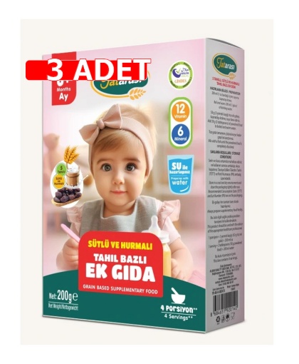 [Kampanya] Tatarası Bebek Ek Gıda Sütlü Ve Hurmalı 200 Gr (3 Adet) resmi