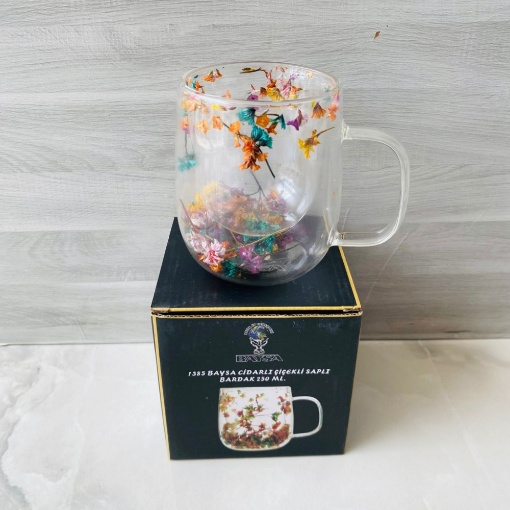 Baysa Çiçekli Cam Kupa Bardak 250 Ml resmi