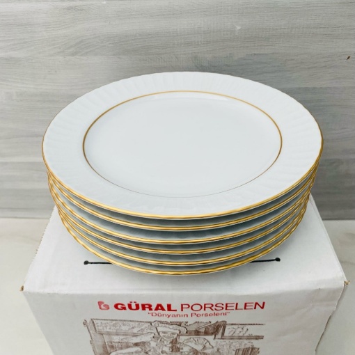 Güral Porselen Sedef Yaldızlı Pasta Tabak 20 cm (6'lı Paket) resmi