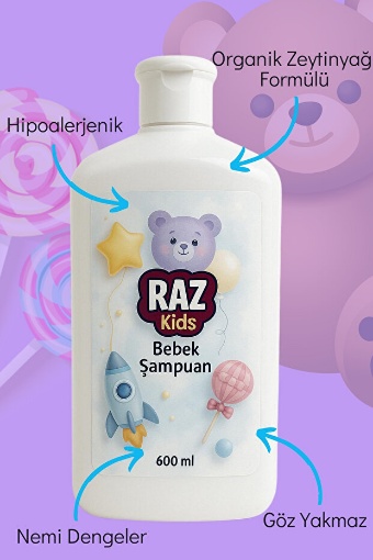 Raz Kids Organik Sertifikalı Hassas Saç Ve Vücut Bebek Şampuanı 600 Ml resmi