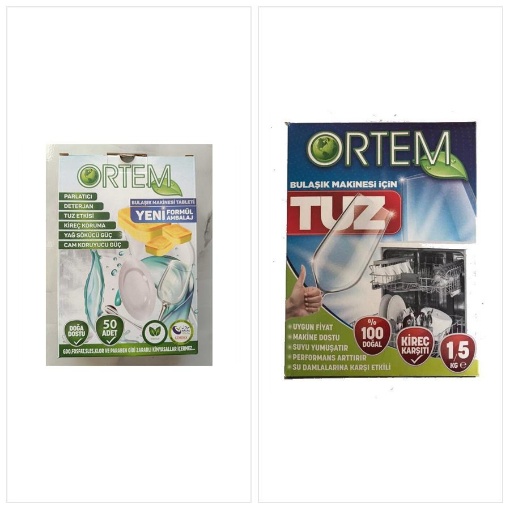 [Kampanya] Ortem Bulaşık Makinesi Tableti (50'li Paket) + Ortem Bulaşık Makinesi Tuzu 1.5 Kg resmi