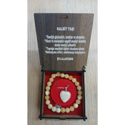 Kalsit Taşı Bileklik Kolye Seti resmi