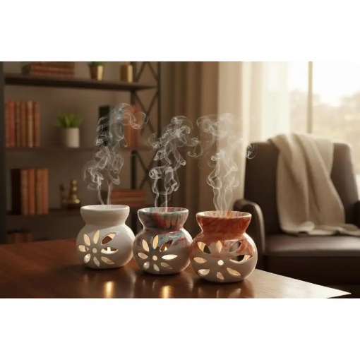 Lider Lotus Motifli Seramik Buhurdanlık resmi