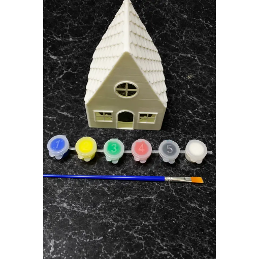 Boyanabilir 3D Ev Maketi (6 Renk Akrilik Boya + Fırça Hediyeli) resmi