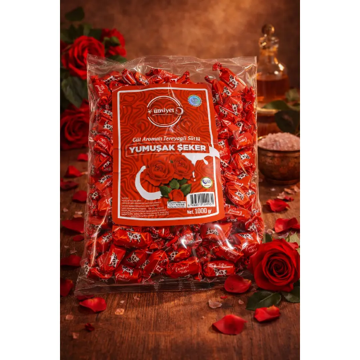 Ünsiyet Gül Aromalı Tereyağlı Sütlü Yumuşak Şeker 1 Kg resmi