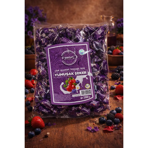 Ünsiyet Çilek Aromalı Tereyağlı Sütlü Yumuşak Şeker 1 Kg resmi