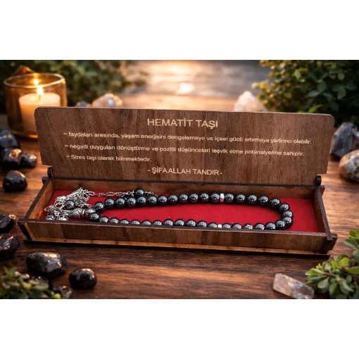 Doğal Hematit Taşı Tesbih Kutulu resmi