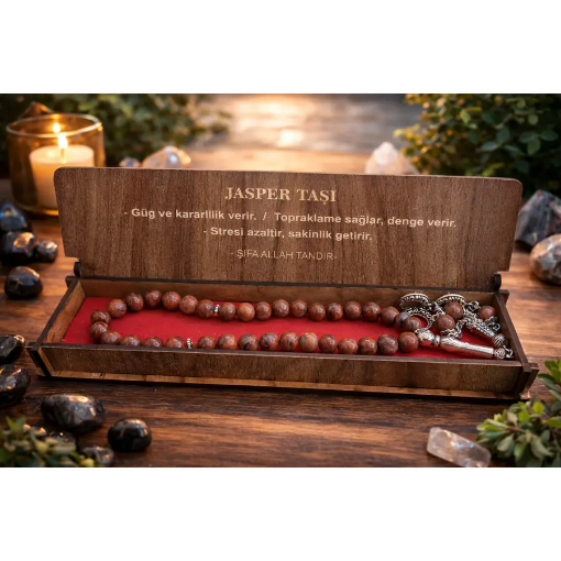 Doğal Jasper Taşı Tesbih Kutulu resmi