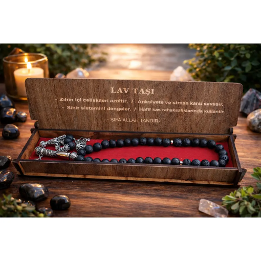Doğal Lav Taşı Tesbih Kutulu resmi