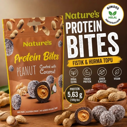 Öğüt Hindistan Cevizi Kaplı Yer Fıstıklı Proteinli Hurma Topu 96 Gr resmi
